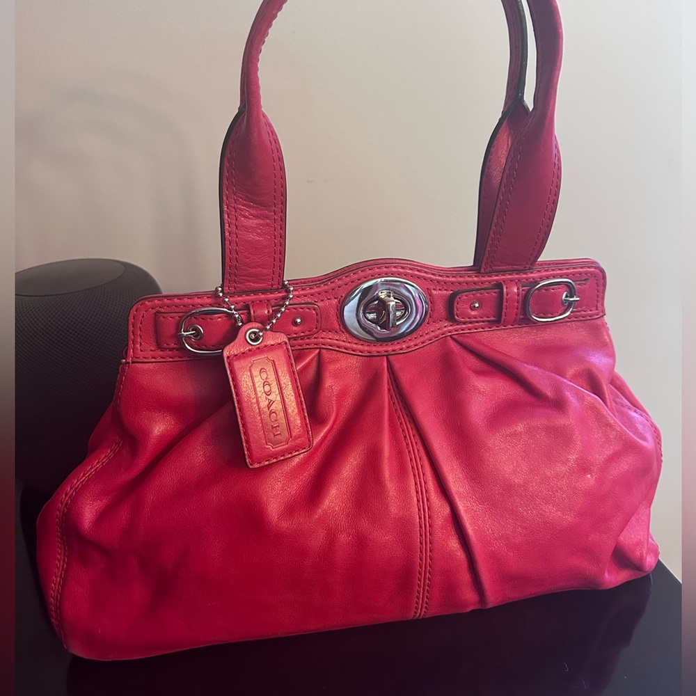 Coach Bright Pink Leather Shoulder Bag